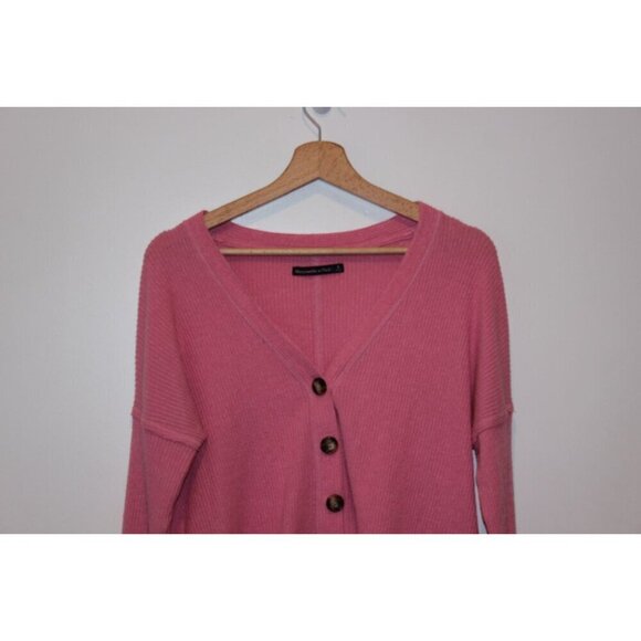 Abercrombie & Fitch Womens Pink Ribbed Button-Up Cardigan Sweater Size S - Picture 2 of 8